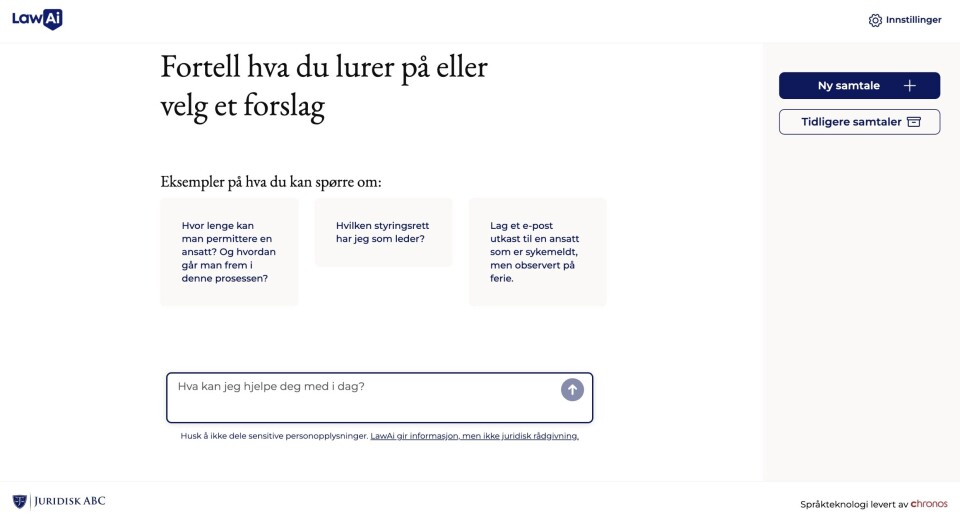 Brukeren skriver inn problemstillingen og bruker AI-løsningen som sparringspartner. Skjermbilde