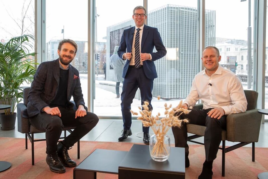 Vestre og BioMarine er to norske bedrifter som har opplevd høy vekst. Begge har mottatt eksportråd fra Innovasjon Norge. Fra venstre: Jan Christian Vestre (Vestre), Håkon Haugli (Innovasjon Norge) og Matts Johansen (BioMarine). Vestre og BioMarine er to norske bedrifter som har opplevd høy vekst. Begge har mottatt eksportråd fra Innovasjon Norge. Fra venstre: Jan Christian Vestre (Vestre), Håkon Haugli (Innovasjon Norge) og Matts Johansen (BioMarine).