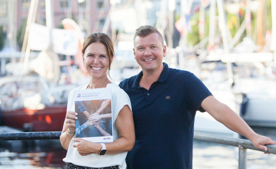 Kristin Fjellman, daglig leder i Krifa Norge, og Joachim Dagenborg, kommunikasjonssjef i SMB Norge.
